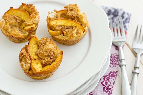 brown sugar peach french toast cups on plate